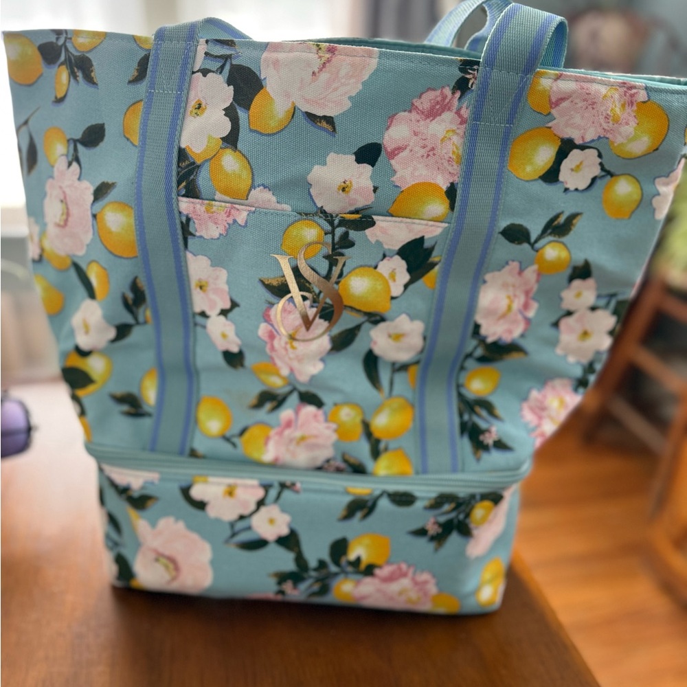 Floral and Lemon Print Tote Bag
